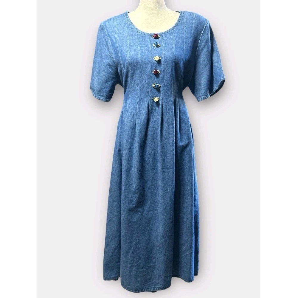 Vintage Alexandra Lee Womens Size 16 Dress Denim Embroidery School Teacher‎ Y2K